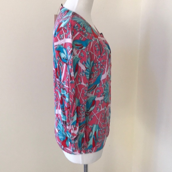 NWT! Talbots medium pink multi bird print cardigan - Picture 3 of 8